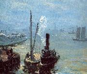 Glackens, William James Tugboat and Lighter oil on canvas